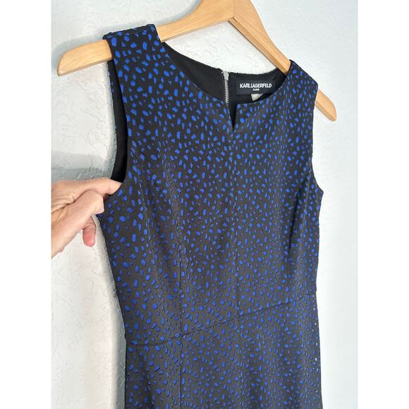 Karl Lagerfeld Blue Black Laser Cut Out Fit Flare Dress Size 4 Skater Retro Y2K - Picture 4 of 7